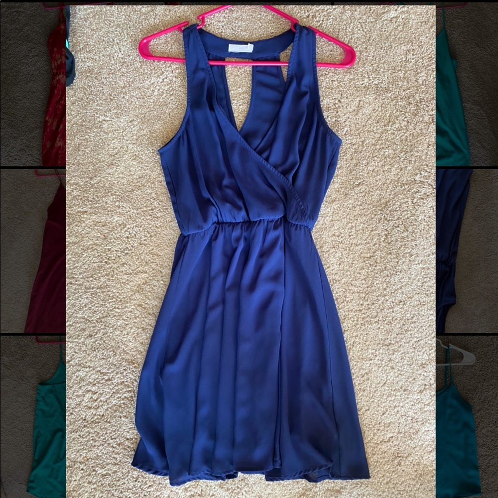 Blue deep V mini with open back